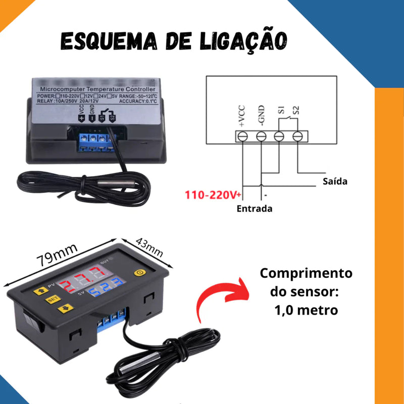 Termostato Inteligente Digital Programável para Cervejeira Chocadeira Kegerator Controlador de Temperatura Bivolt 110/220v 12v