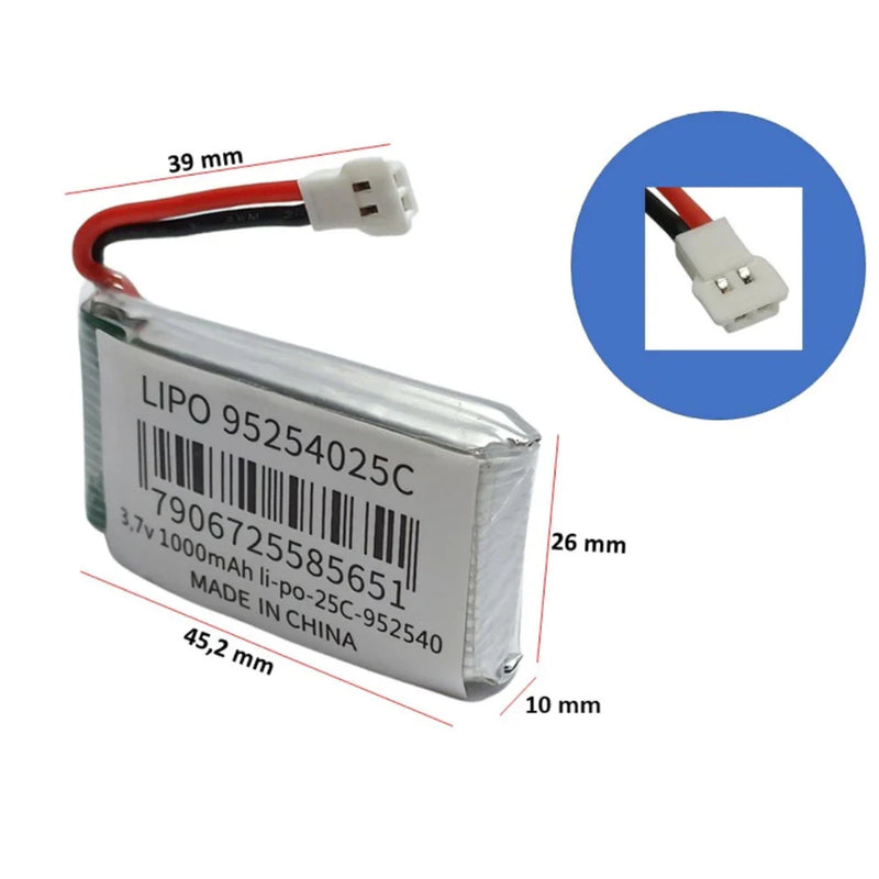 Bateria Para Drone 3,7v Original 1000mAh 13 a 15 minutos de voo Capacidade real de 1000Mah Compativel C/ Syma multilaser Dm 106 hd 4k Rc quadcopter