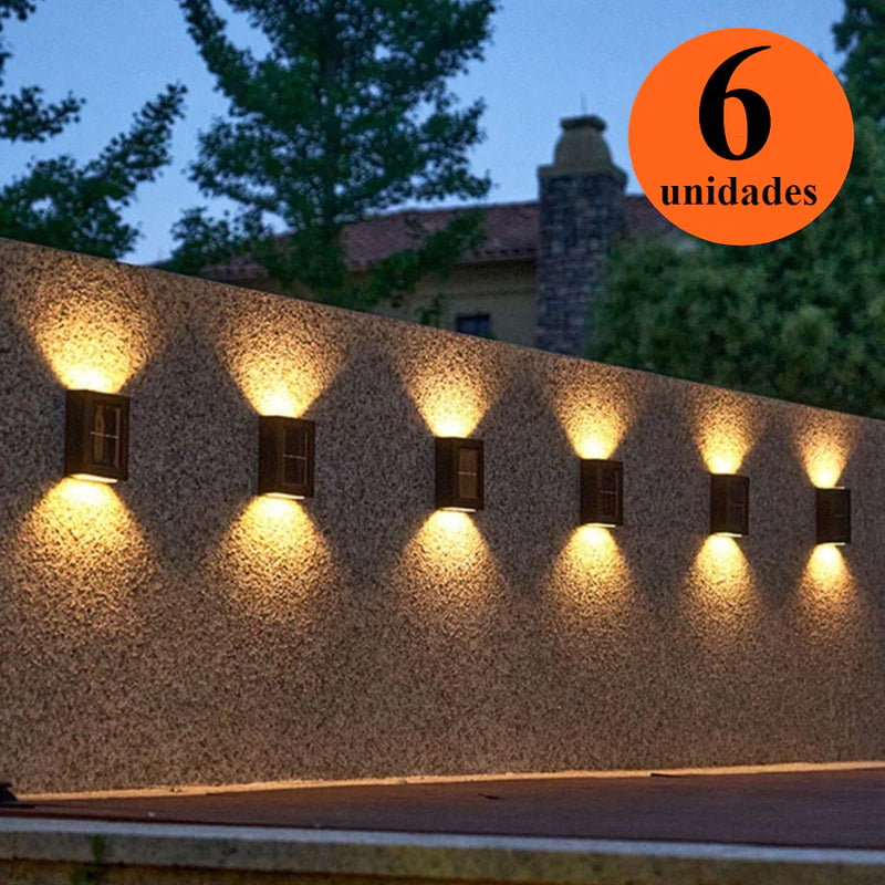 Kit Luminária Solar De Parede À Prova D'água Para Jardim Muro E Varanda Led Spot