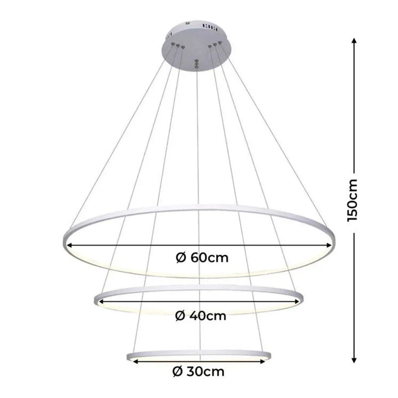 Lustre Led Moderno Prata Pendente Anéis 3 Arco Aro Prata