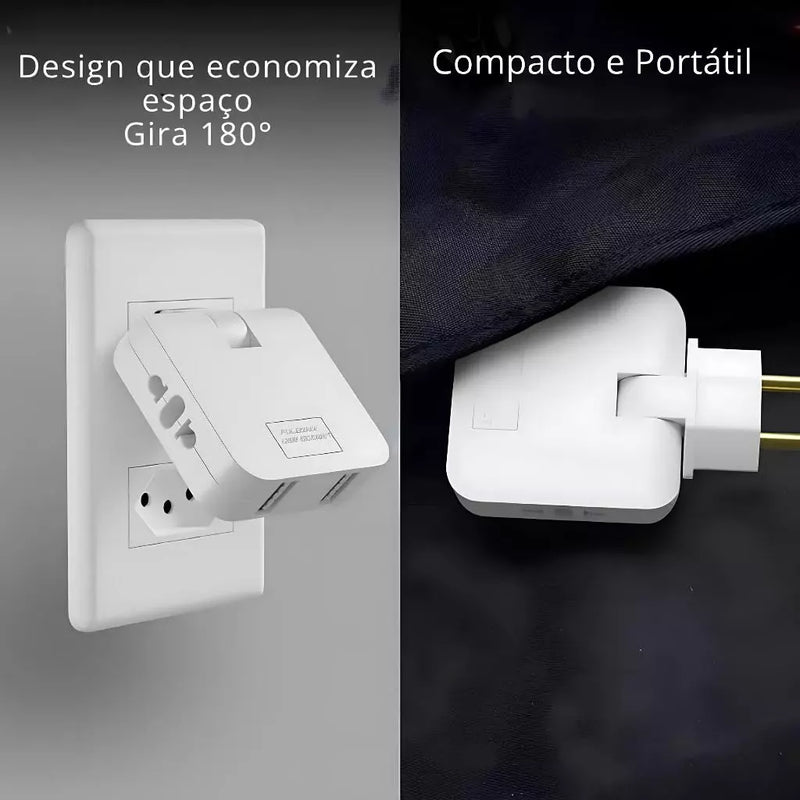 Adaptador de Tomada Com USB 110v/220v Dobrável Articulado Benjamin Tomada Extensão Elétrica