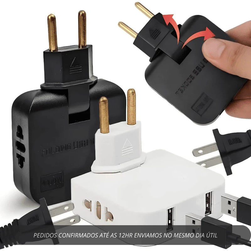 Adaptador de Tomada Com USB 110v/220v Dobrável Articulado Benjamin Tomada Extensão Elétrica