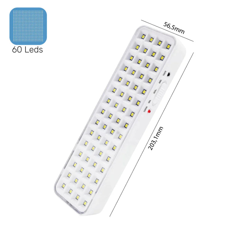 Luminária Emergência Lâmpada 60 Leds Recarregável Bivolt Luz Branca (Branco Frio 6,500K)