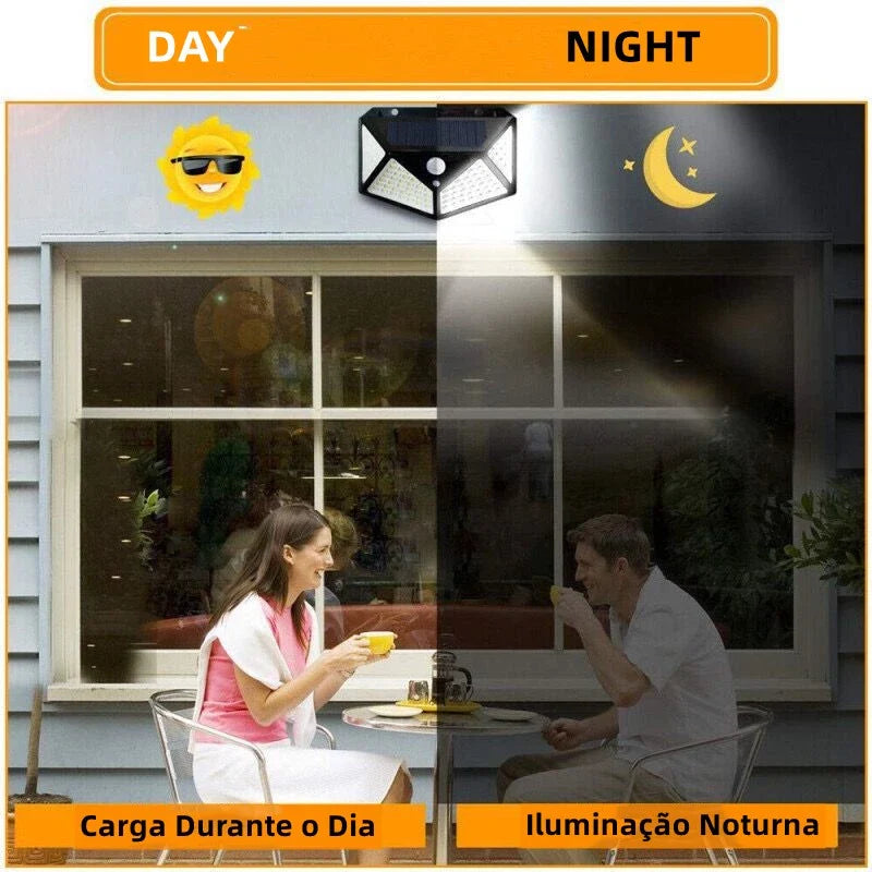 Kit 6 Luminária Solar 100 Leds  Com Sensor Presença Para Jardim Externa Parede Prova D'água Luz Led Solar Lâmpada 3 Funções