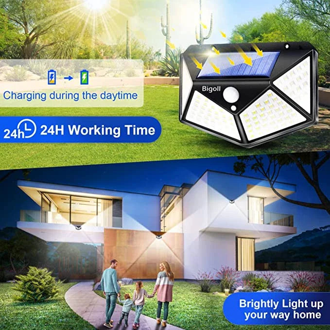 Kit 6 Luminária Solar 100 Leds  Com Sensor Presença Para Jardim Externa Parede Prova D'água Luz Led Solar Lâmpada 3 Funções