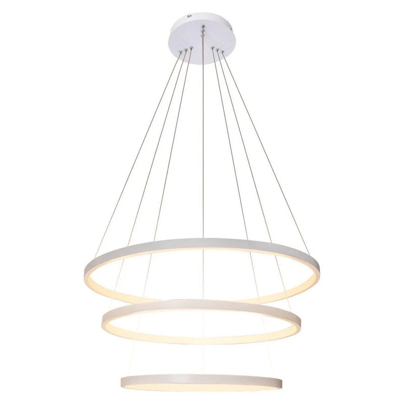 Lustre Led Moderno Prata Pendente Anéis 3 Arco Aro Prata