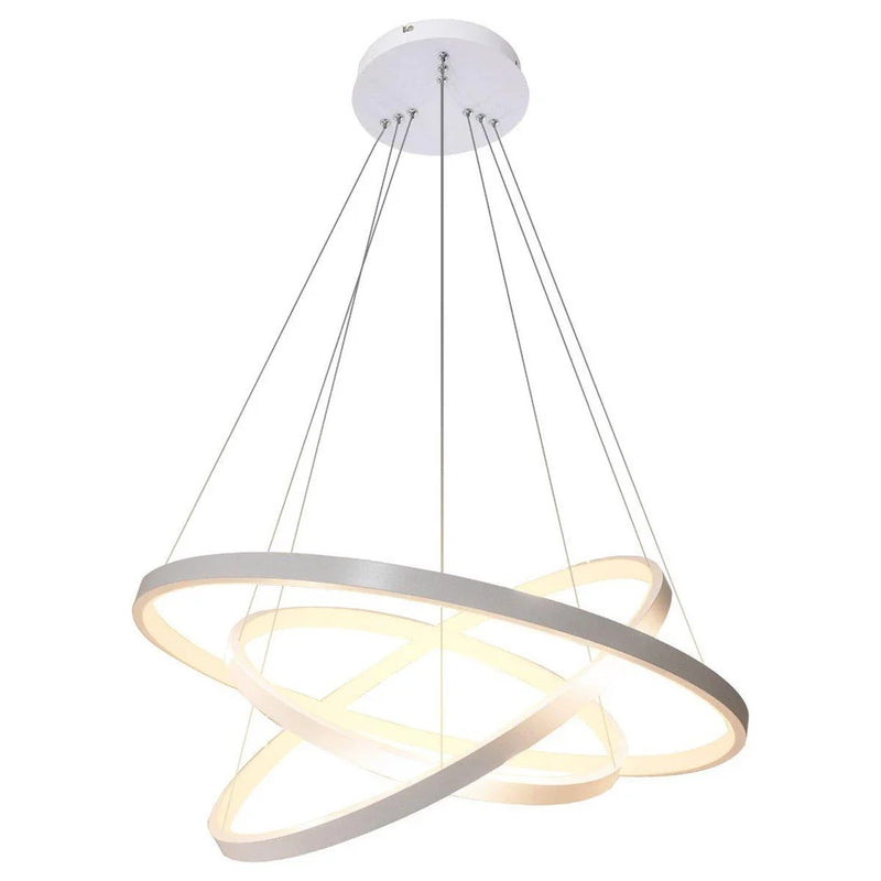 Lustre Led Moderno Prata Pendente Anéis 3 Arco Aro Prata