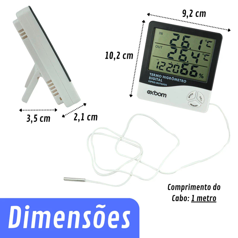 Termo-Higrômetro Digital: Medidor de Temperatura, Umidade e Relógio