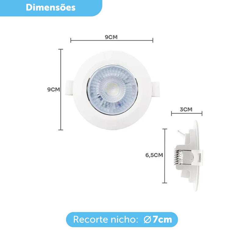 Kit 6 Spot Led Embutir Led Alltop MR16 5w Redondo Móvel Gesso Forro 3000K 4000K 6500K Taschibra