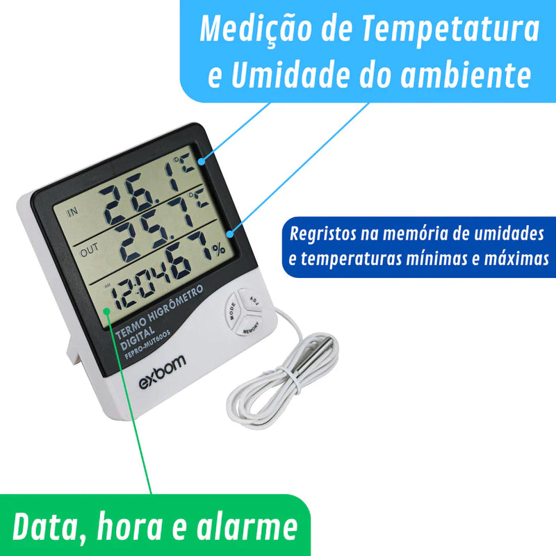 Termo-Higrômetro Digital: Medidor de Temperatura, Umidade e Relógio