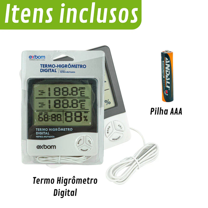 Termo-Higrômetro Digital: Medidor de Temperatura, Umidade e Relógio