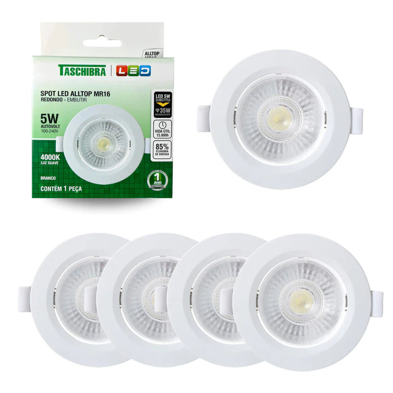 Kit 6 Spot Led Embutir Led Alltop MR16 5w Redondo Móvel Gesso Forro 3000K 4000K 6500K Taschibra