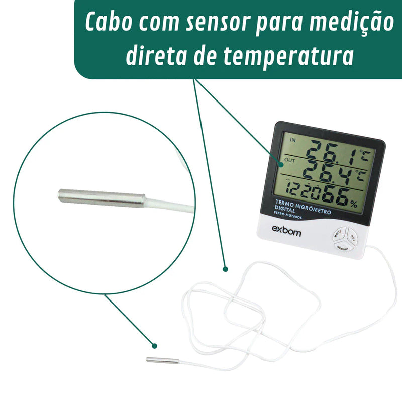 Termo-Higrômetro Digital: Medidor de Temperatura, Umidade e Relógio